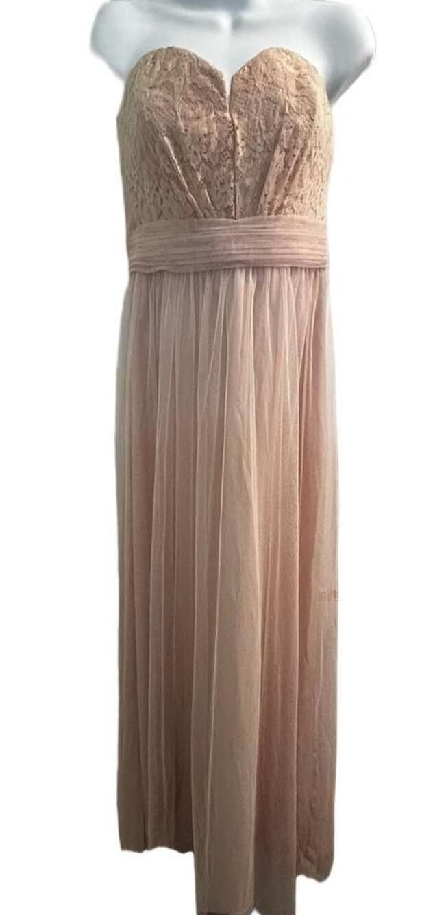 Amsale Strapless Lace Tulle Maxi Dress Size 6 Blush Pink Formal Evening